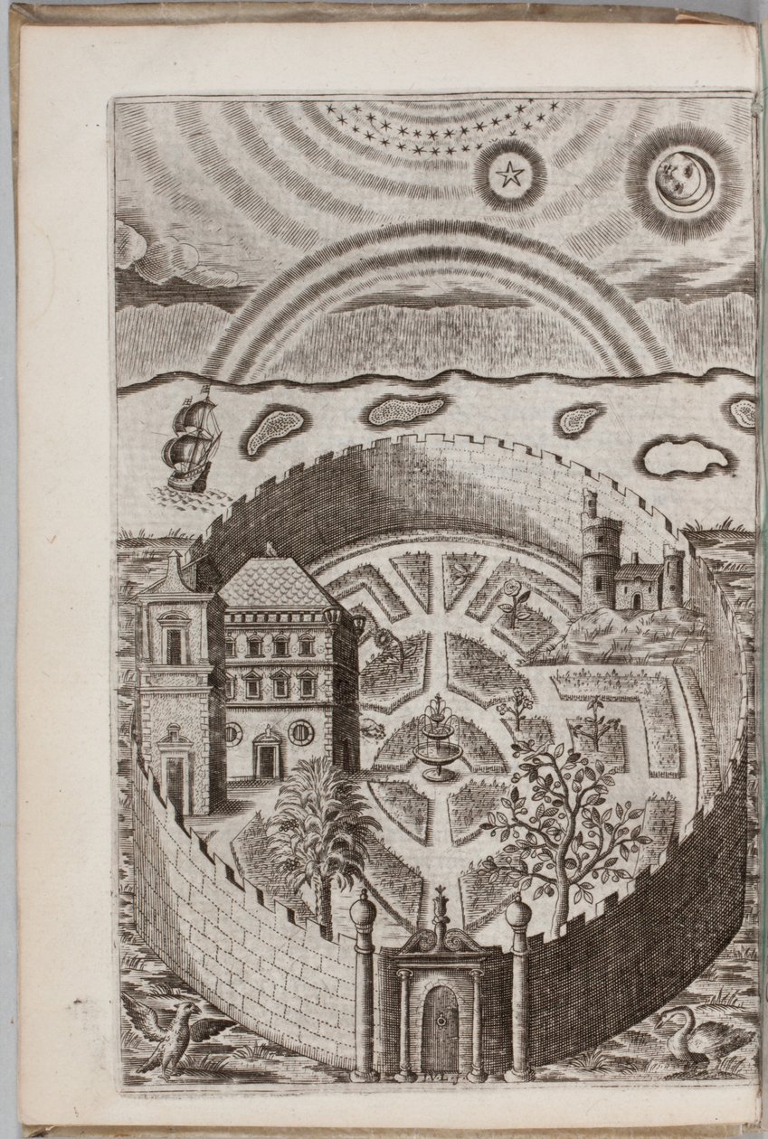 Illustration från "Partheneia Sacra: Eller den mystiska och läckra trädgården av de heliga Parthenes symboliskt framställd och berikad med fromma anordningar och emblem för underhållning av fromma själar", av Henry Hawkins, 1633 av P. van Langeren