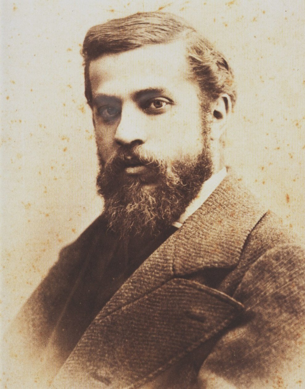 Porträtt av Antoni Gaudi av Pablo Audouard Deglaire