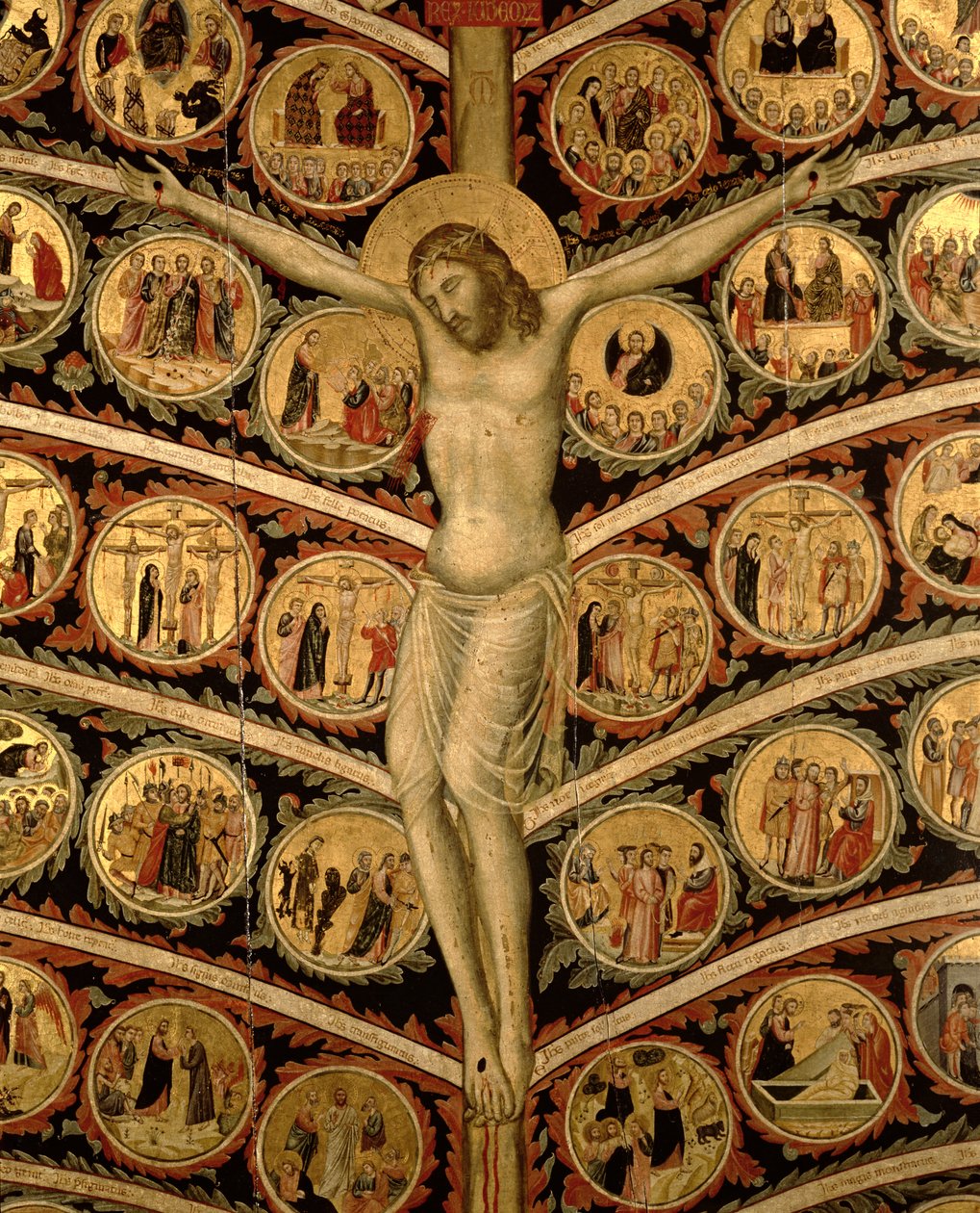Livets träd, ca 1310 tempera på paneldetalj av 80607 av Pacino di Buonaguida