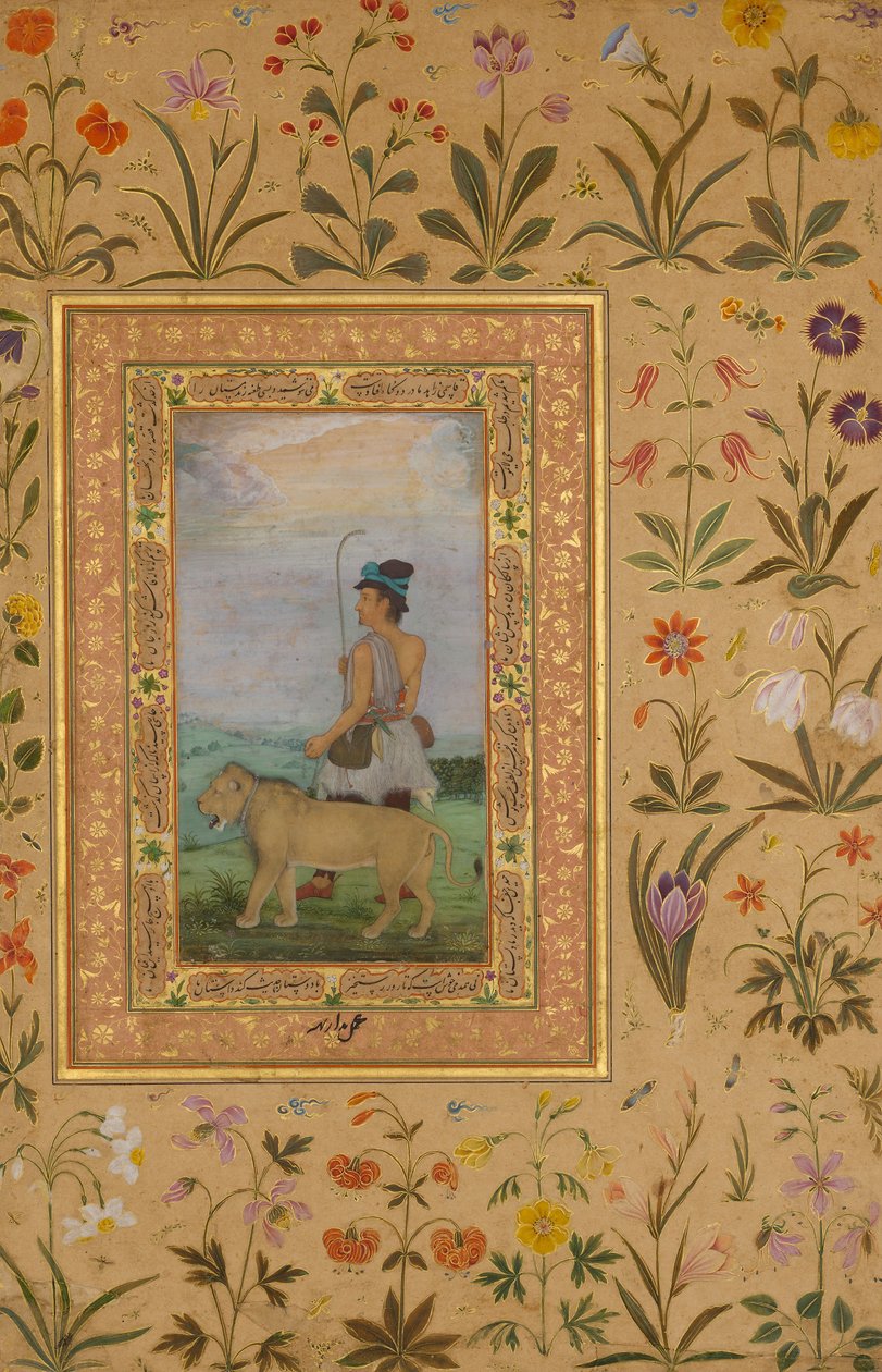 Dervish With a Lion, Folio från Shah Jahan-albumet, verso: ca. 1630, recto: ca. 1500. av Padarath