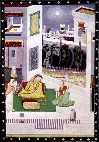 En försummad dam, från Prositapatika Nayika, Kangra, Himachal Pradesh, ca 1850 av Pahari School