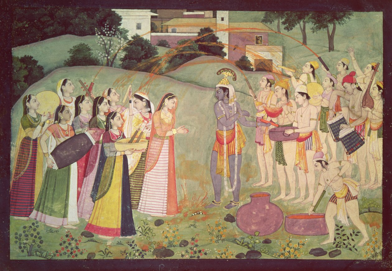 Krishna firar festivalen Holi, Kangra, Himachal Pradesh, ca 1775-1780 av Pahari School