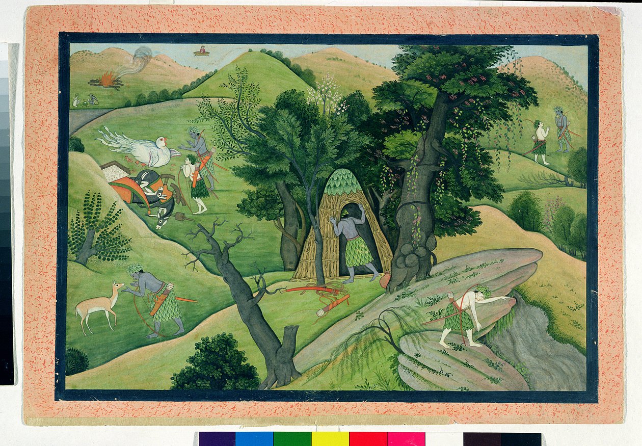 74.73 Rama och Lakshmana vandrar på jakt efter Sita, från Ramayana, Kangra, Himachal Pradesh, 1780 av Pahari School