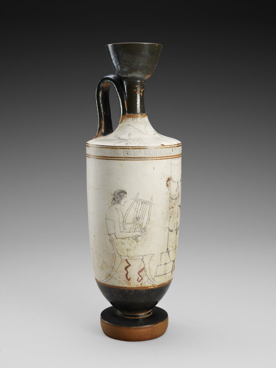 Axellekythos med vit slipad polykrom målning av begravningsscen, 450-440 f.Kr. (terrakotta, vit bottenstil) av Painter Houston
