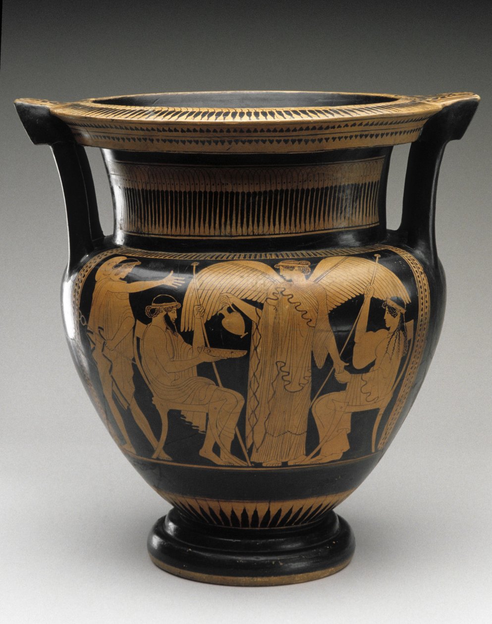 Röd figurkolumnkrater med scen av Zeus och Hera, 480-460 f.Kr. (terrakotta) av Painter Syriskos