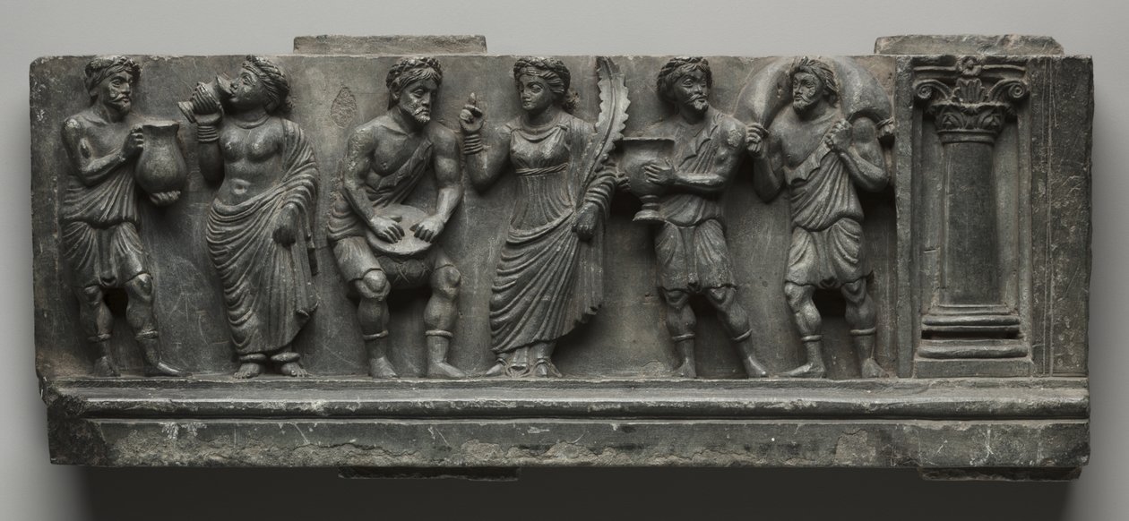 Babylonian Relief, Pakistan, Gandhara, Buner Area, Early Cushion Period (Ed 1-3to) (Schist) av Pakistani School