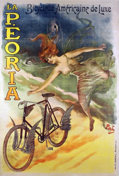 Affisch som reklamerar La Peoria-cyklar (lito i färg) av Pal