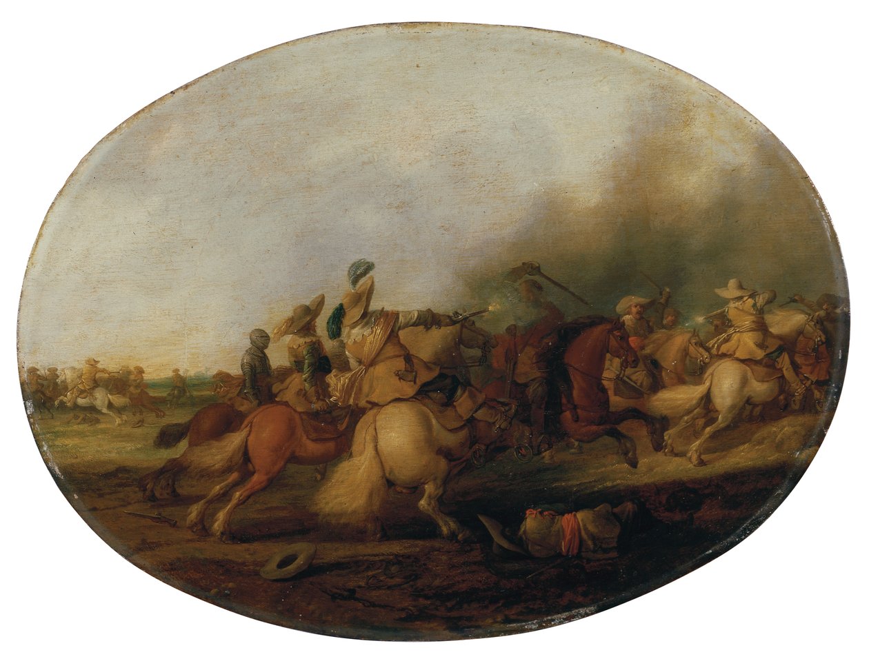 En kavalleristrid med en fallen soldat, 1637 av Palamedes Palamedesz