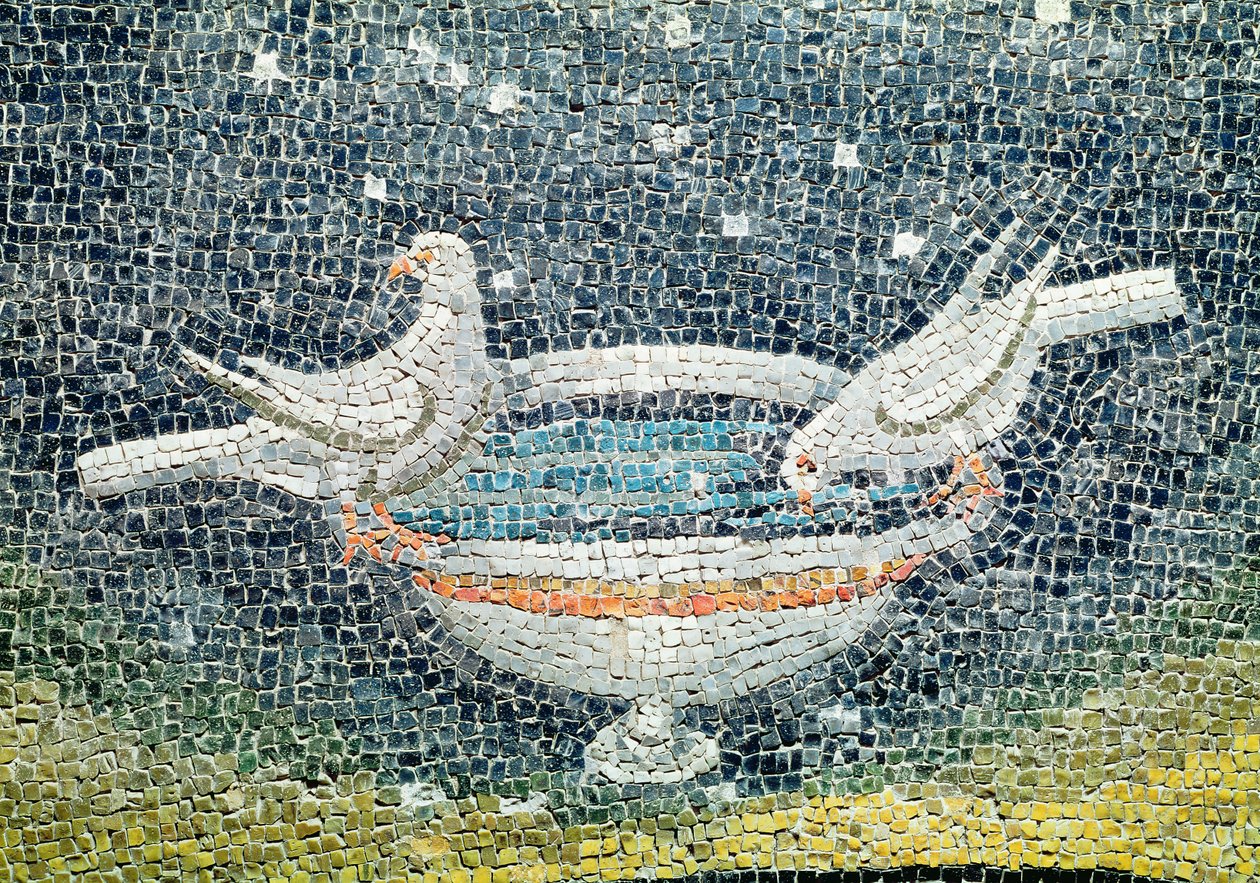 Duvor som dricker ur en skål, ca 430 e.Kr. (mosaik) av Paleo Christian