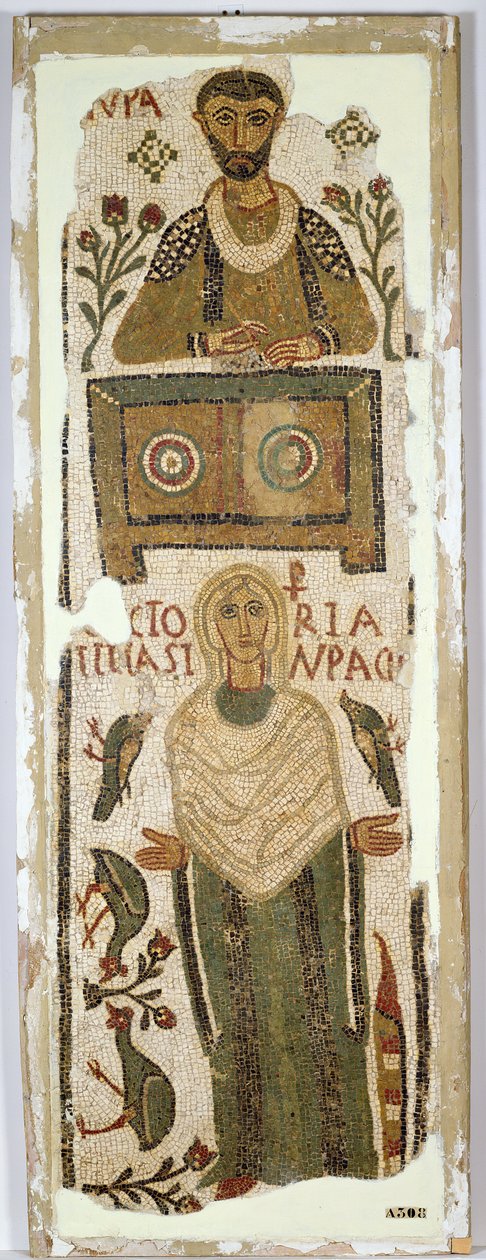 Begravningsstele föreställande en bankir och hans dotter (mosaik) av Paleo Christian