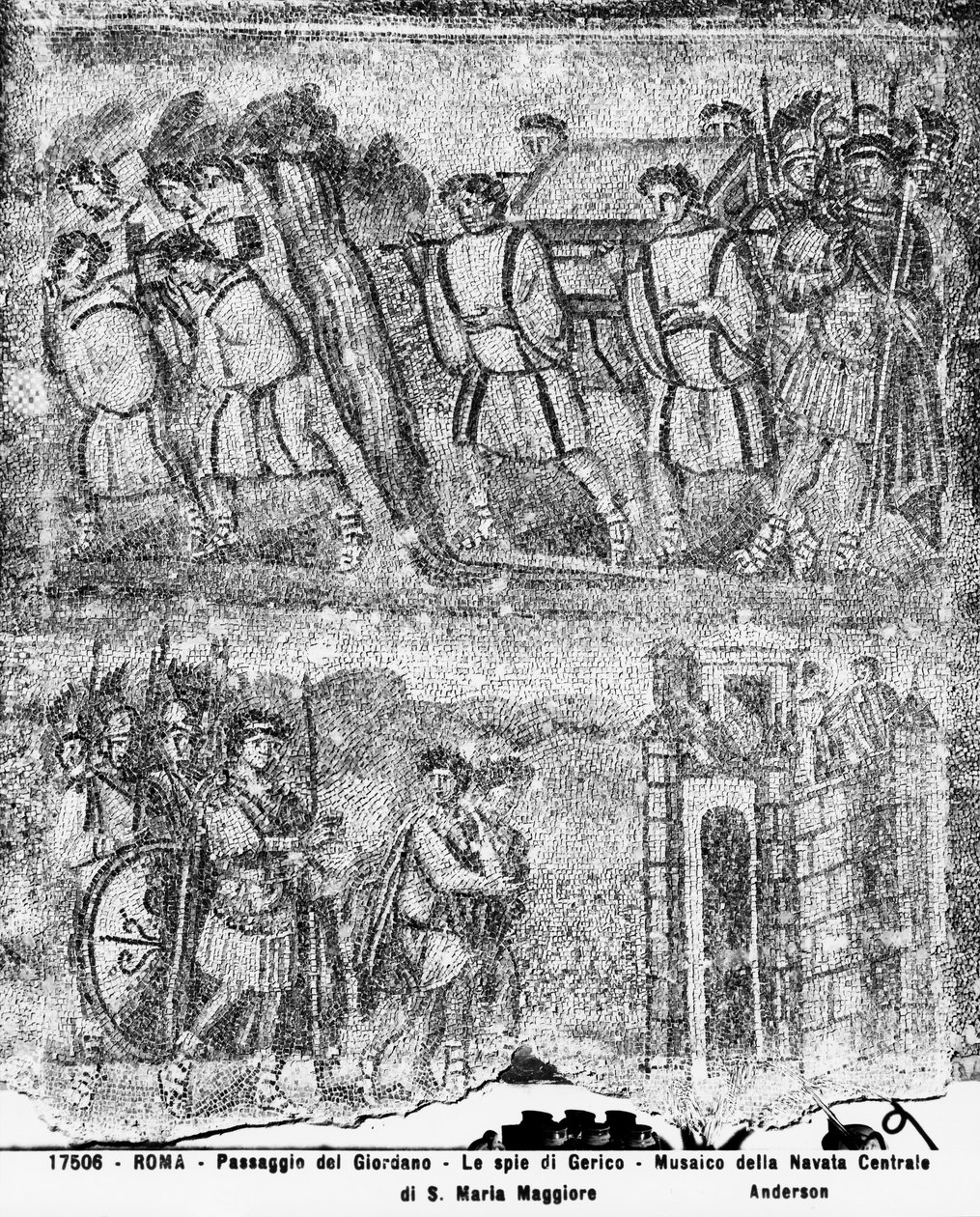 The History of Joshua: The Crossing of the Jordan and the Spies Sended to Jeriko, från centrala långhuset (mosaik) av Paleo Christian