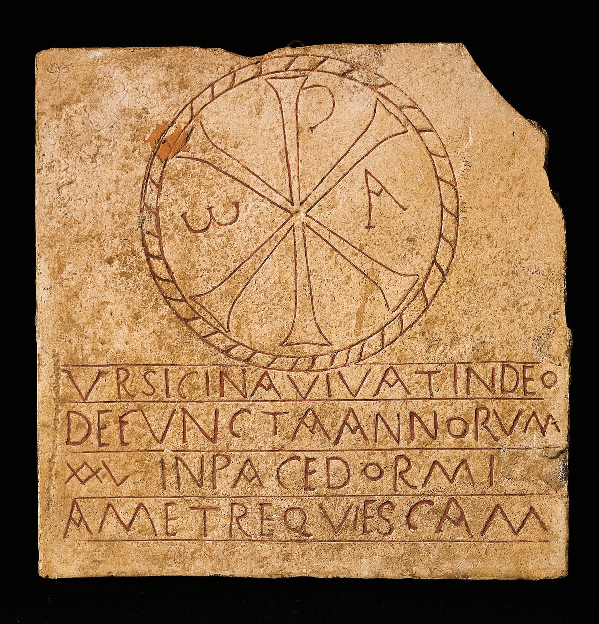 Kristen inskription med Kristi monogram, funnen i Rom, tidig kristen tid, 300-talet av Paleo Christian