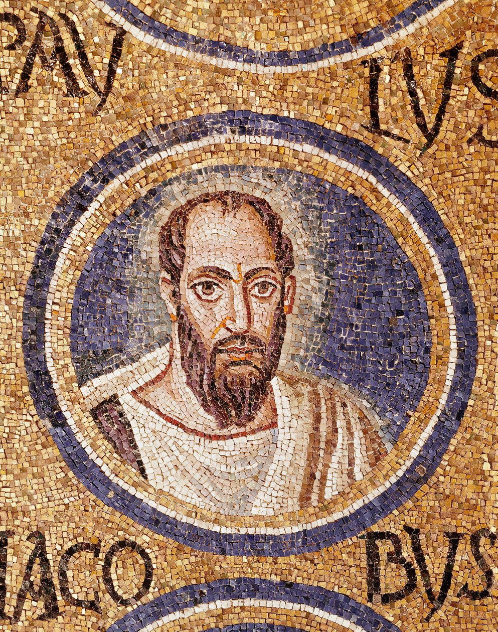Paleochretian Art: "" Saint Paul"" Mosaik från det sena 400-talets Ravenna, cappella Arcivescovile (archevechens kapell) av Paleo Christian