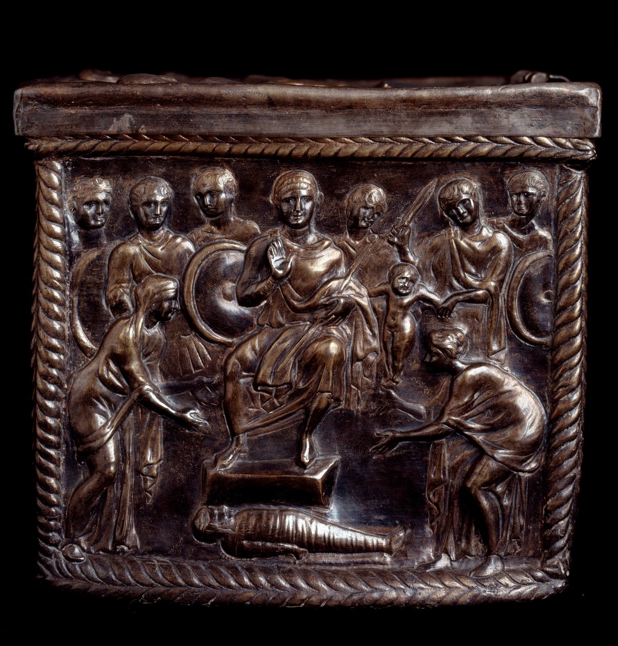 Paleokristen konst: Silverrelikskrinlåda känd som Capsella de San Nazaro (silverförsilvrad relikskrin av st Nazaro) - 370-397 apres JC Milan, Tesoro del Duomo Italien av Paleo Christian