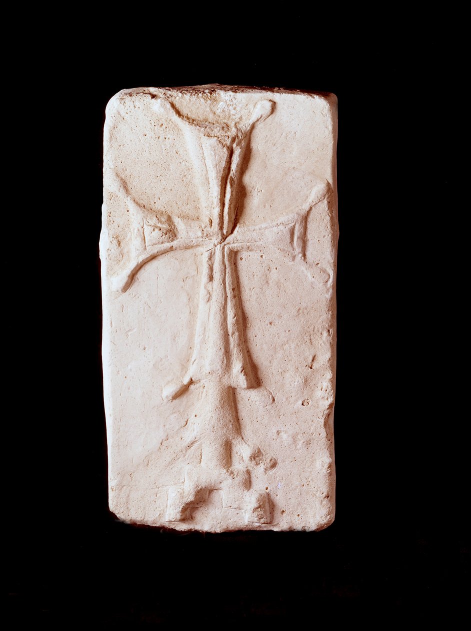 Paleokristen konst: sten prydd med ett kors. Från Kharg Island, Iran. Paris, Louvren av Paleo Christian Paleo Christian