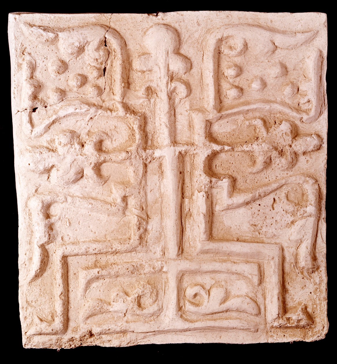 Paleokristen konst: sten prydd med reliefer av vinrankor och ett kors. Från Kharg Island, Iran. Paris, Louvren av Paleo Christian Paleo Christian