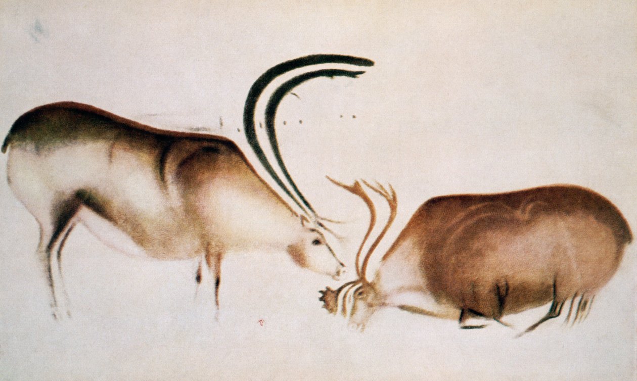 Manliga och kvinnliga rådjur, Magdalena skola, ca 13000 f.Kr. (grottmålning) av Paleolithic