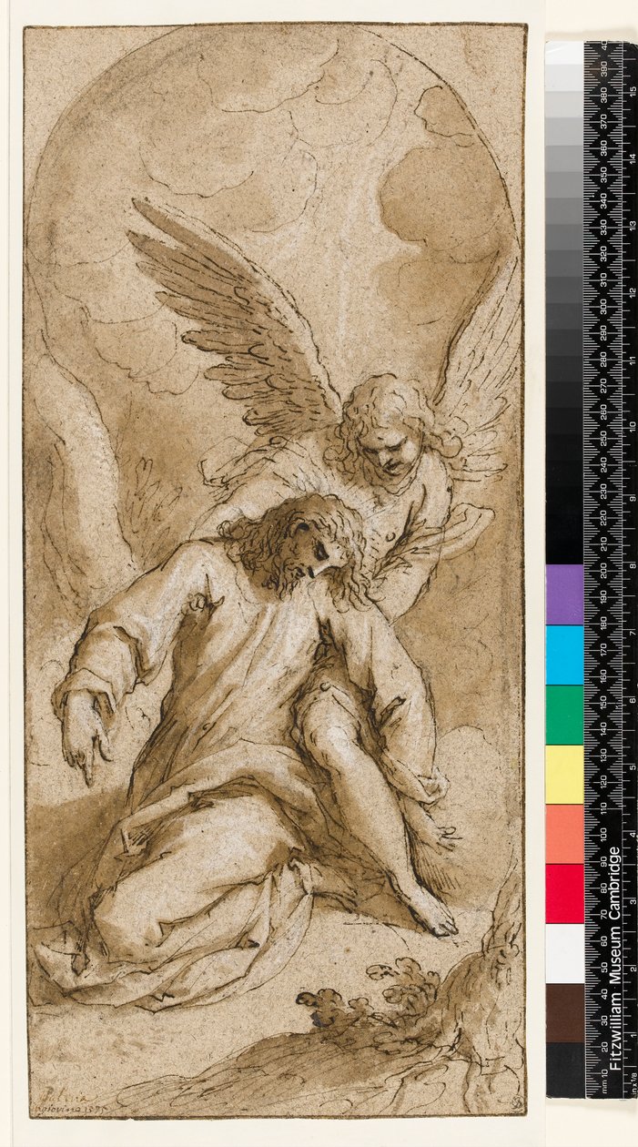 The Agony in the Garden (svart krita, brunt bläck, sepiatvätt) av Palma Il Giovane
