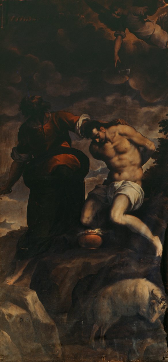 Scen från en orgeldörr, Abraham och Isaac, 1600 av Palma Il Giovane