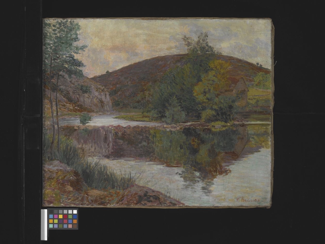 River Landscape, okänt datum (olja på duk) av Palma Daillion d