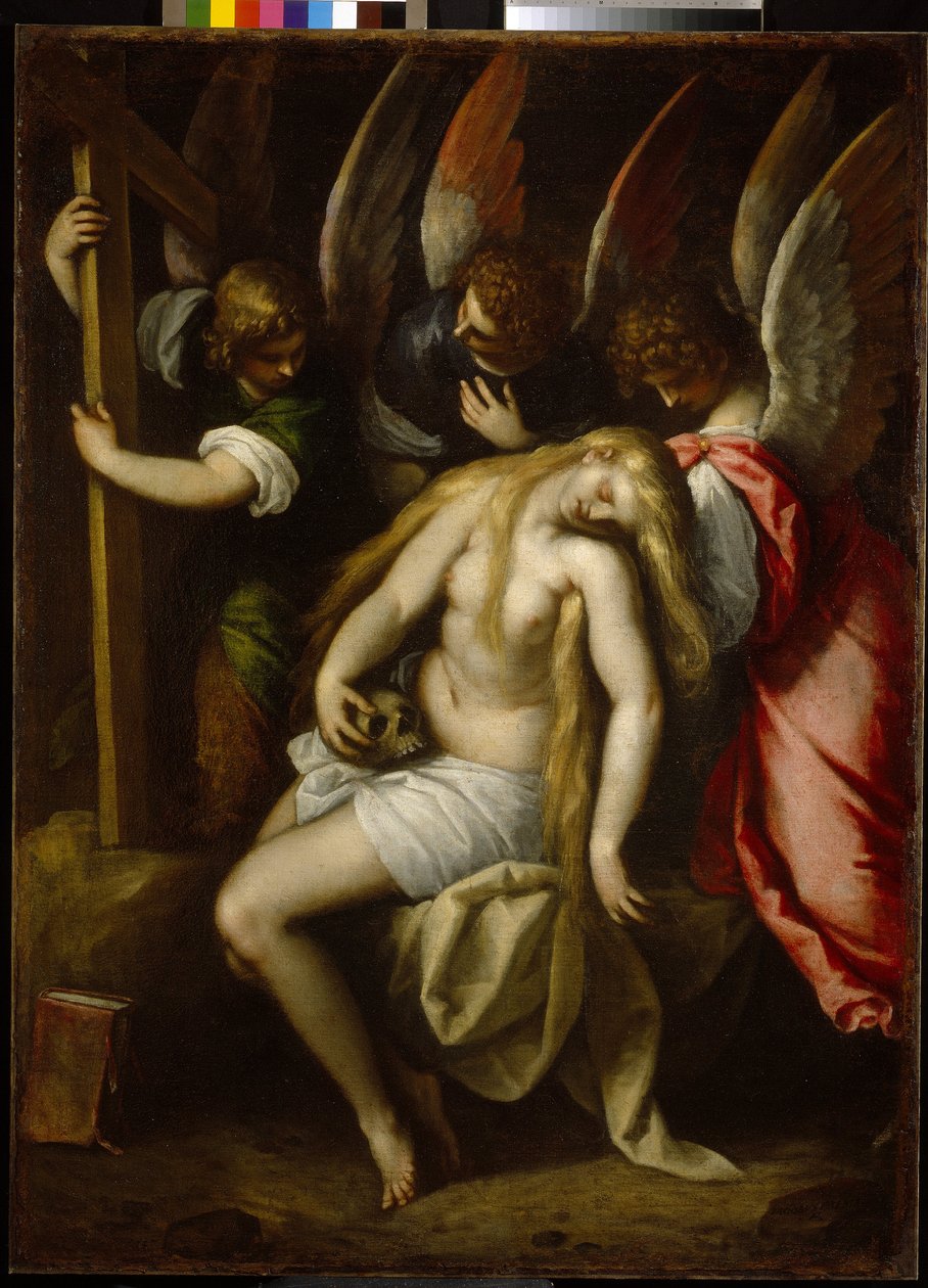 Maria Magdalenas död (Maria av Magdala). Målning av Jacopo Palma II Giovane, den yngre (1544-1628), olja på duk av Palma Il  Giovane