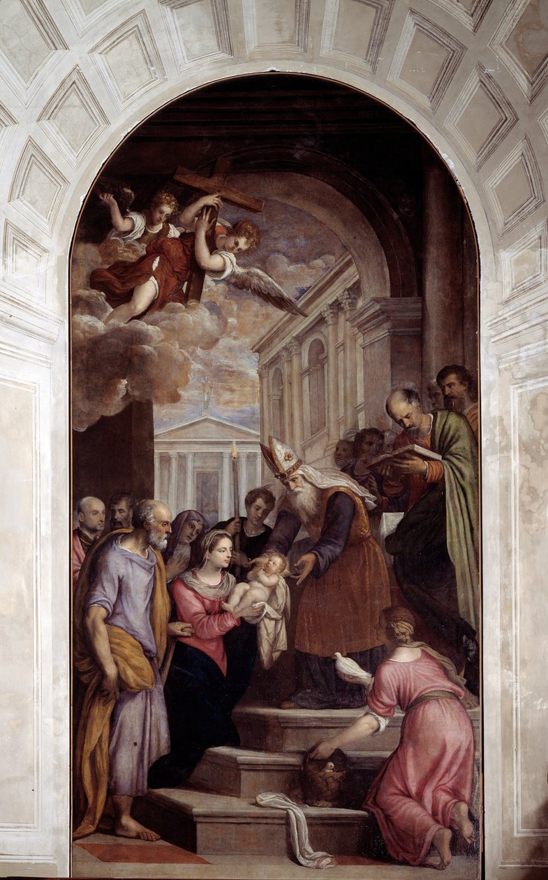 Presentation av Jesus till templet (målning av Palma Il Giovane