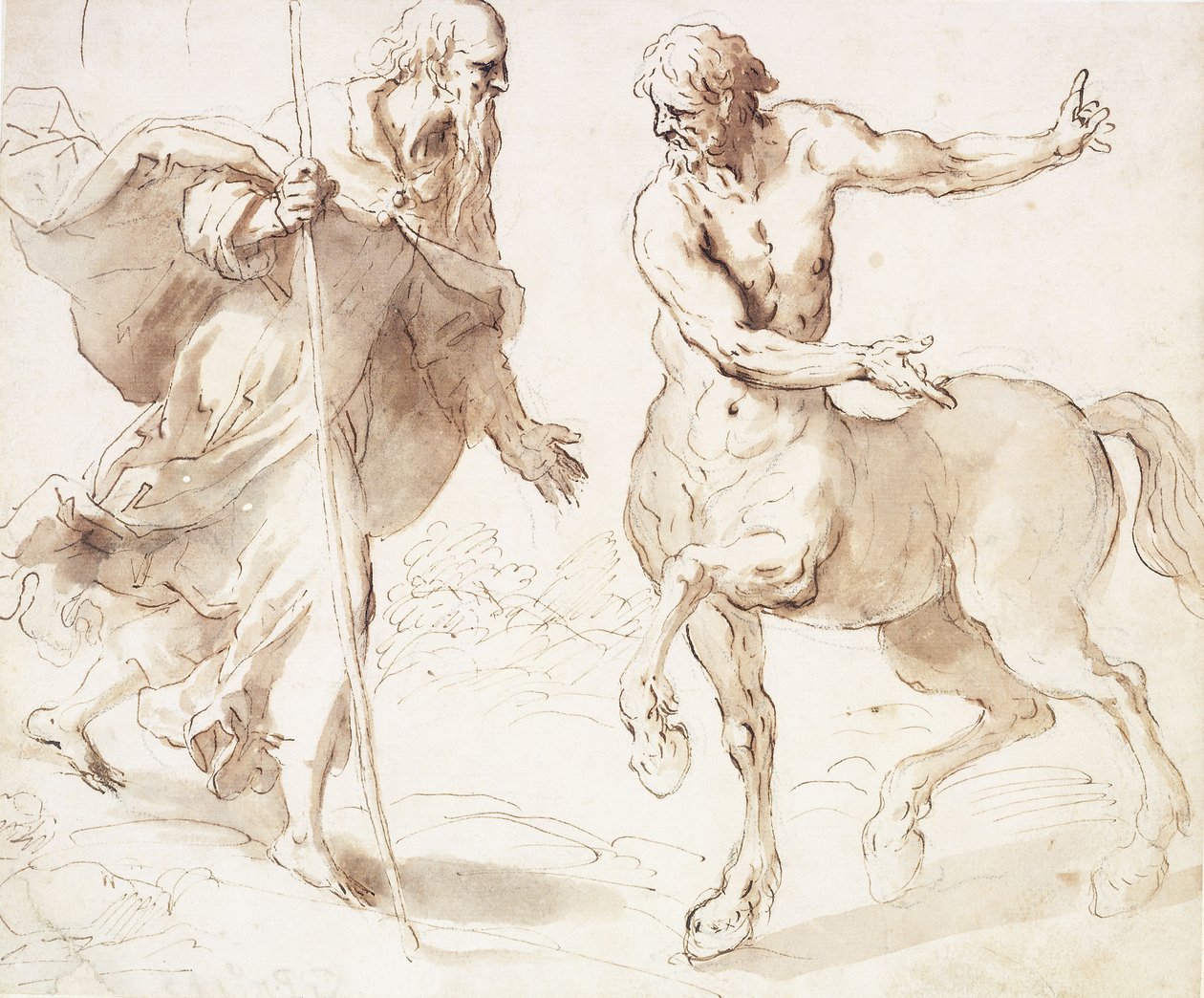 Saint Anthony Abbot frågar kentauren vägen, av Palma Il Giovane