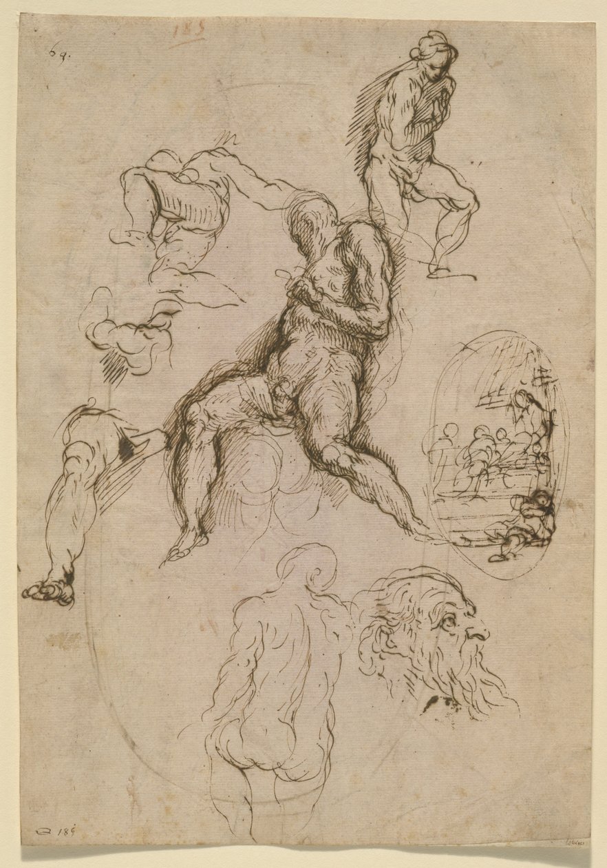 Ark med studier för målning i Salone del Maggior Consiglio, Ducal Palace, Venedig, ca 1578 av Palma Il Giovane