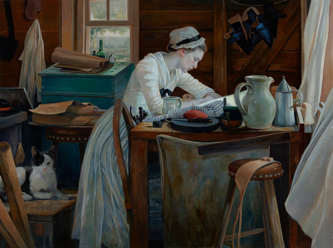 Kvinna på jobbet, 2017 (olja på duk) av Pamela Patrick White