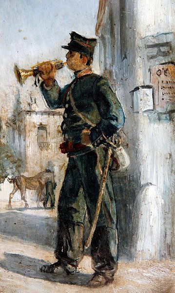 Militäruniformer, samling av 5 (olja ombord) (se även 349159-60 & 349162-63) av Panos Aravantinos