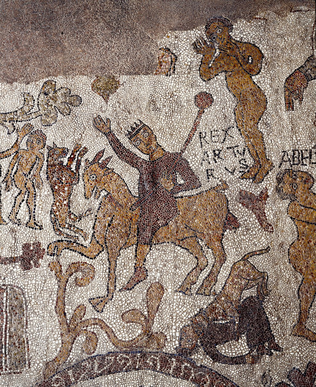 Representation av kung Arthur och Perceval. Mosaik av Pantaleone, präst och mosaik. 1163-1166. Centralskeppet i katedralen i Otranto (Otranto), Italien av Pantaleon Pantaleon