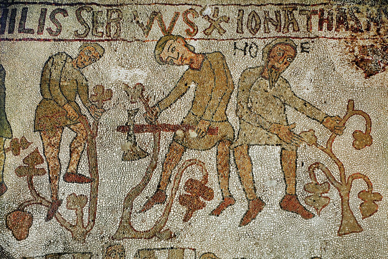 Noas söner planterar vinstockar. Mosaik (mosaik) av Pantaleone Pantaleone