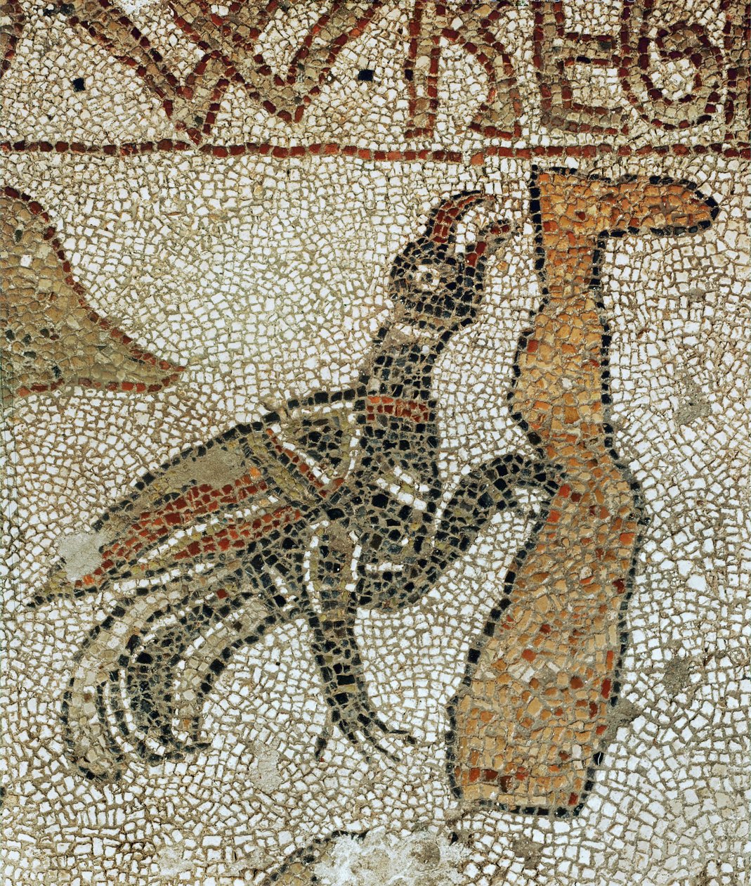 Korpen petar i en död mans ben under syndafloden (mosaik) av Pantaleone Pantaleone