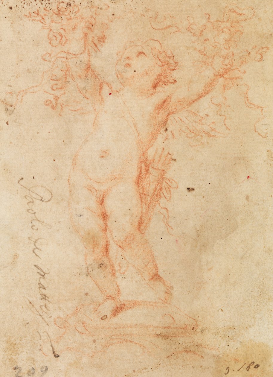 Cupid raising bunches of flowers with both arms av Paolo de Mattheis