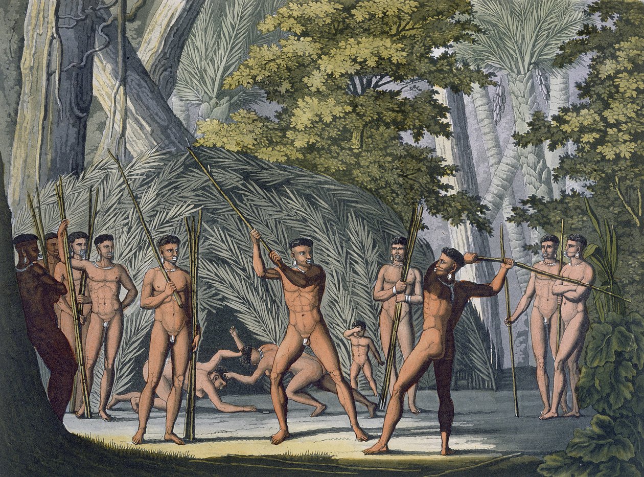 Botocudostammen i Rio Grande, Paraguay, från "Le Costume Ancien et Moderne", av Jules Ferrario, publicerad på 1820-30-talen (färggravyr) (se även 177059). av Paolo Fumagalli