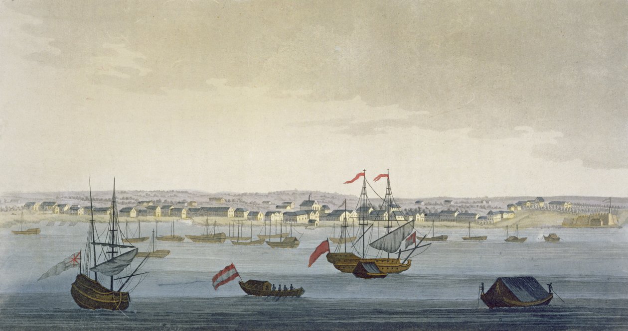 Staden Paramaribo (färggravyr) av Paolo Fumagalli