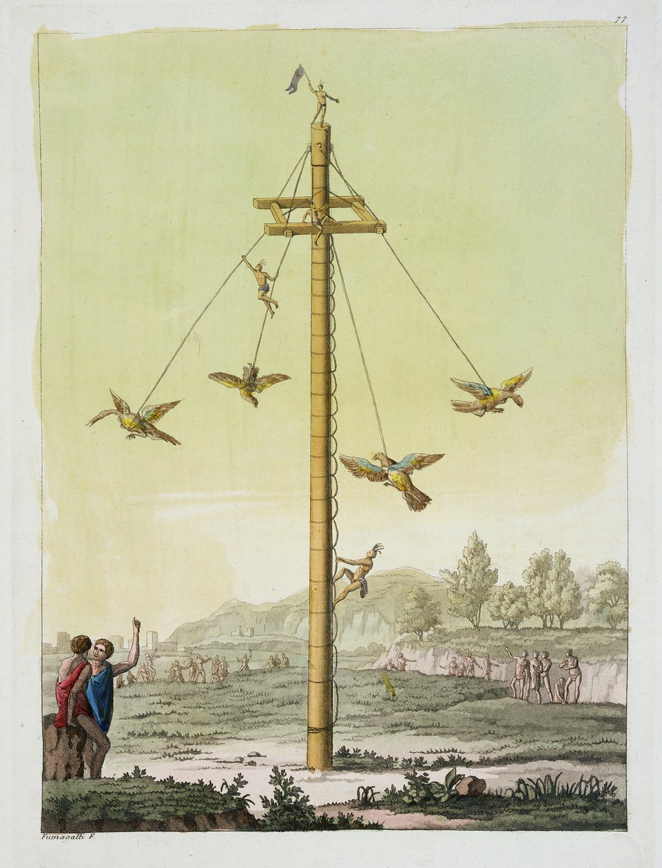 Det flygande spelet, från "Le Costume Ancien et Moderne", volym I, tavla 77, av Jules Ferrario, publicerad på 1820-30-talen (färggravyr). av Paolo Fumagalli
