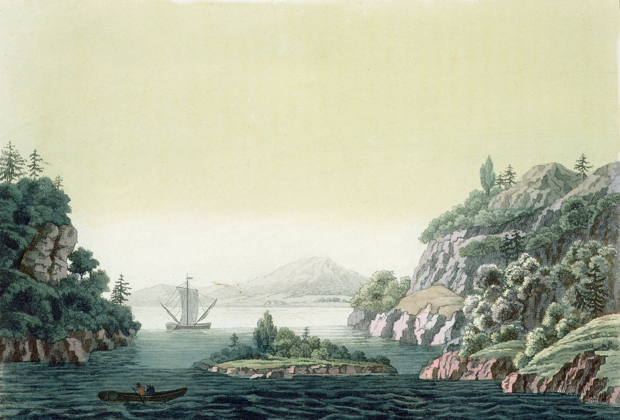Utsikt över Potomac-floden nära Mount Vernon (färggravyr) av Paolo Fumagalli