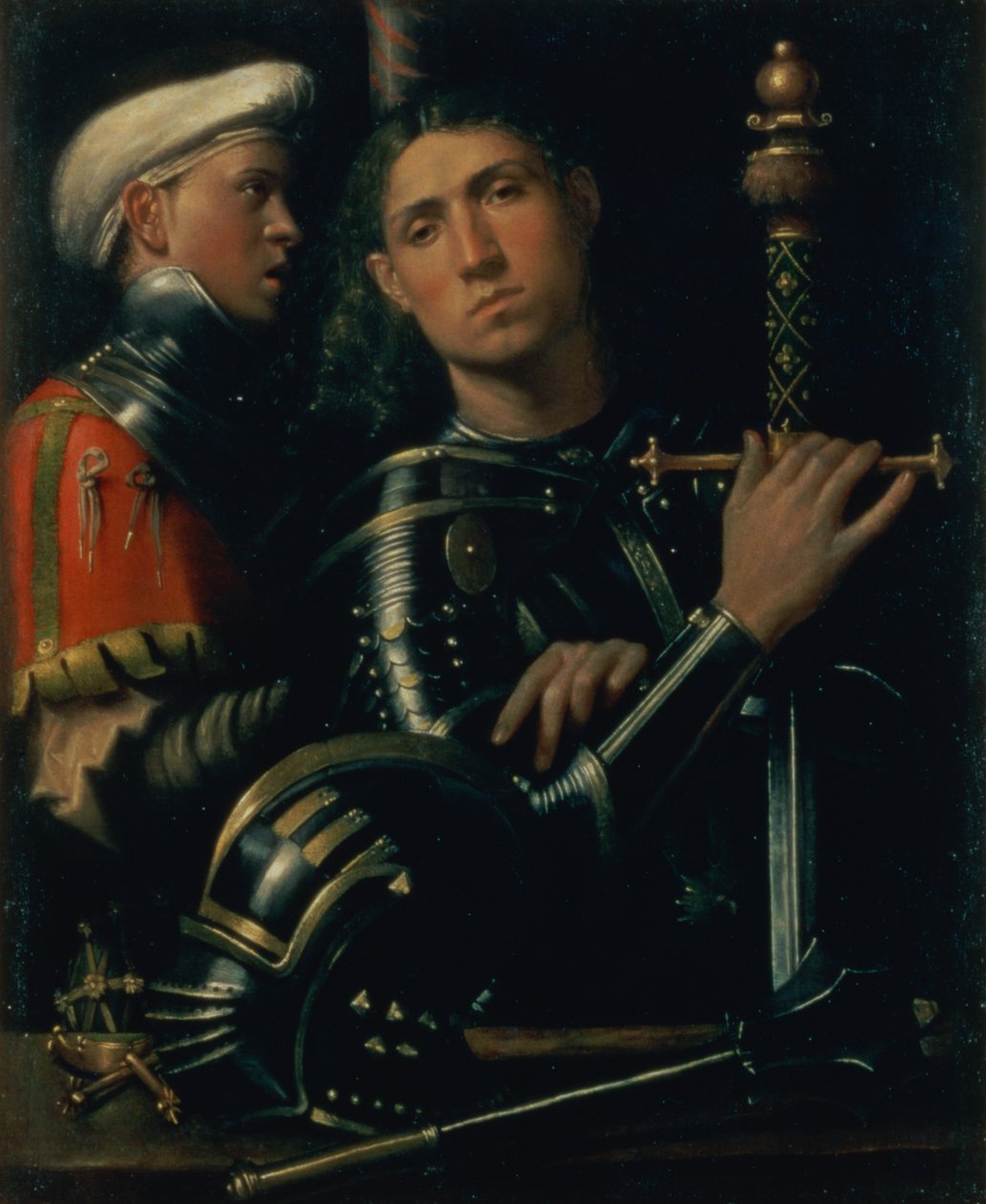 Porträtt av en militärkapten med sin godsherre, c.1518-22 av Paolo Morando Cavazzola