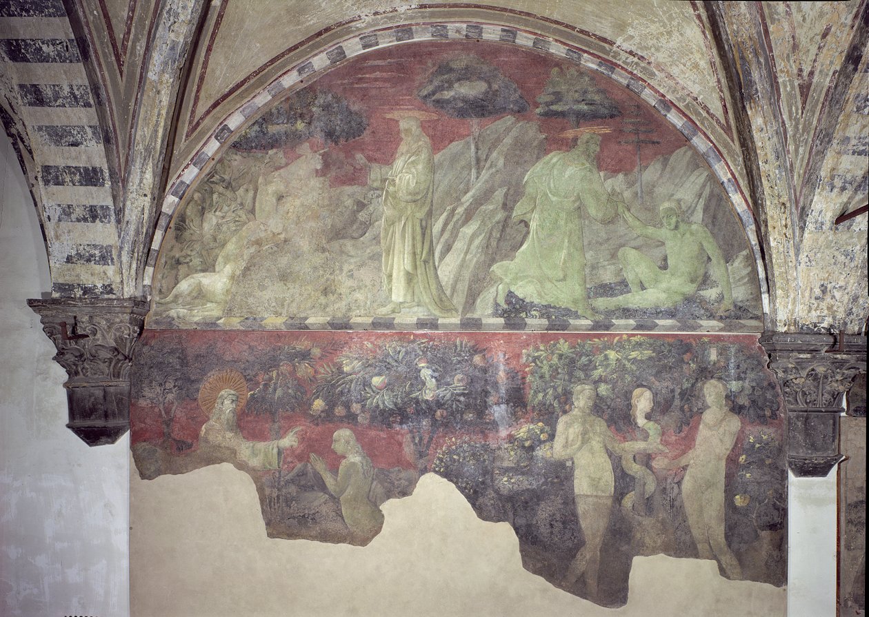 Djurens och Adams skapelse (övre delen) Evas skapelse och arvsynden (nedre delen) lunett av Paolo Uccello