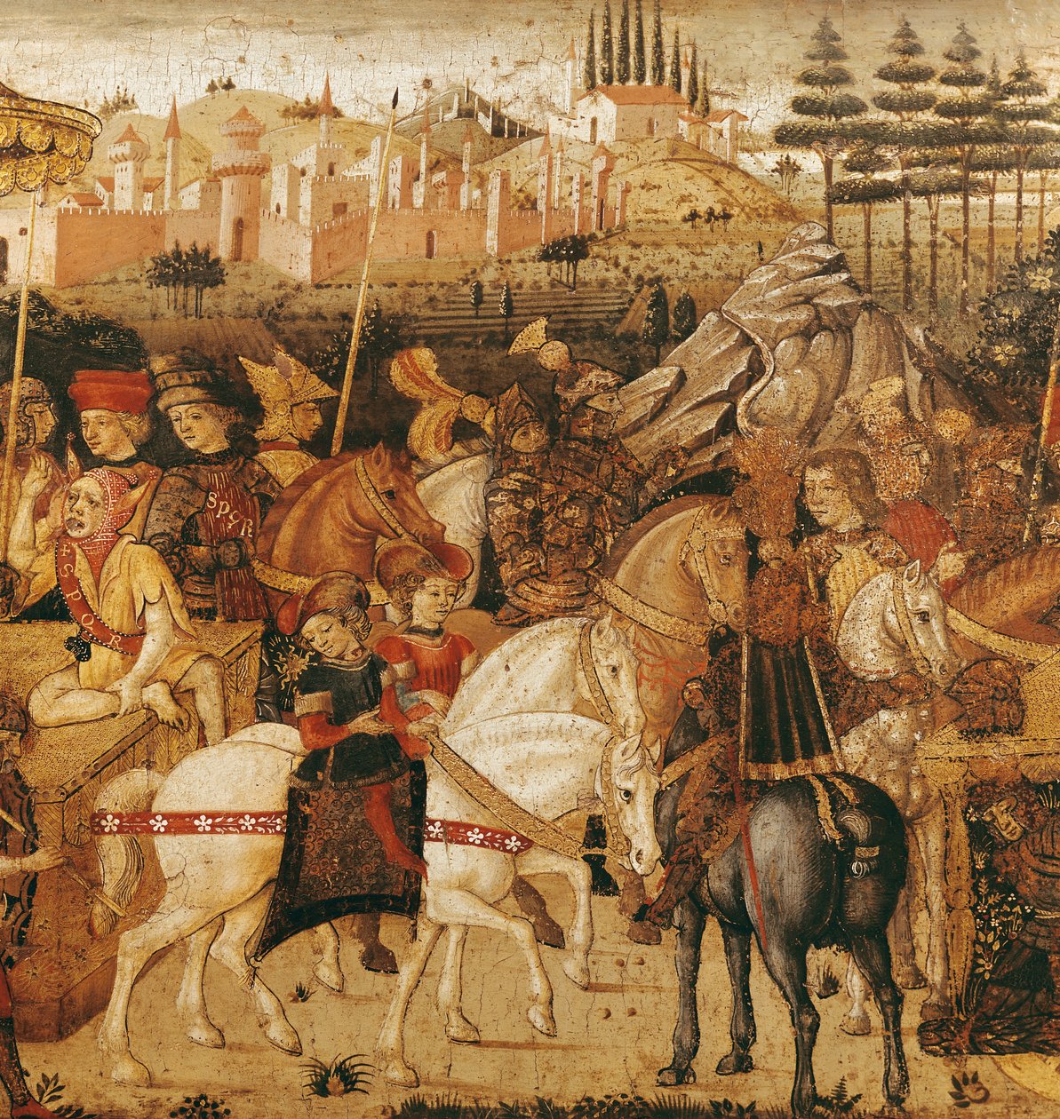 Julius Caesars triumf (100-44 f.Kr.) (tempera på panel) av Paolo Uccello