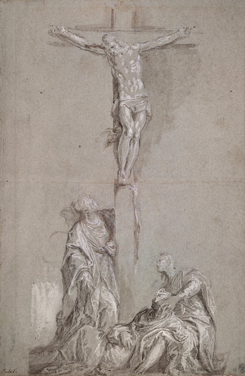 Kristus på korset (pen og brun vask på blåt papir forhøjet med hvidt) frø av Paolo Veronese