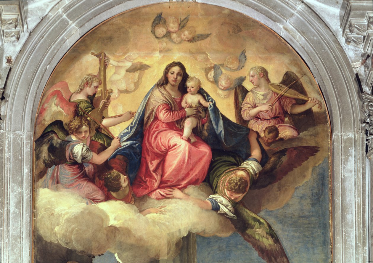 Jungfru och barn med änglar musiker (detalj av 33414) av Paolo Veronese