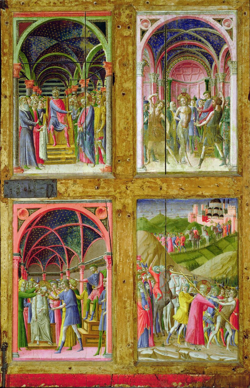 Jungfruens och fyra helgonens födelse (tempera och bladguld på panel) av Paolo di Giovanni Fei