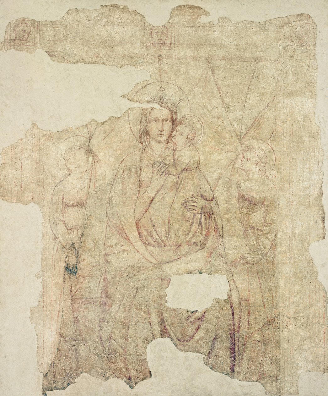 Madonna and Child Enthroned, teckning till en fresk (sinopia på papper) av Paolo di Stefano Badaloni Schiavo