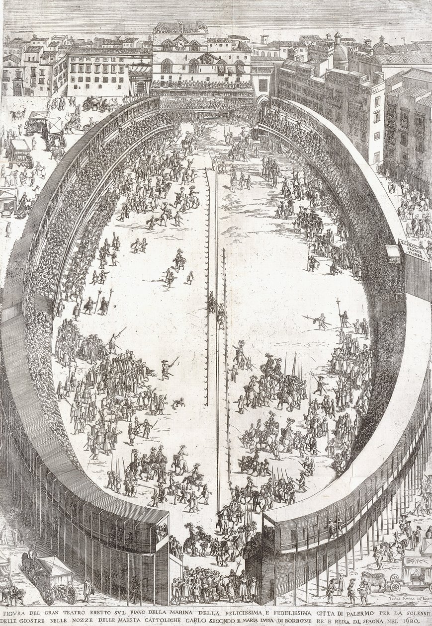 En stor hopfällbar tallrik från Stora Teatern, 1680 av Paolo Amato
