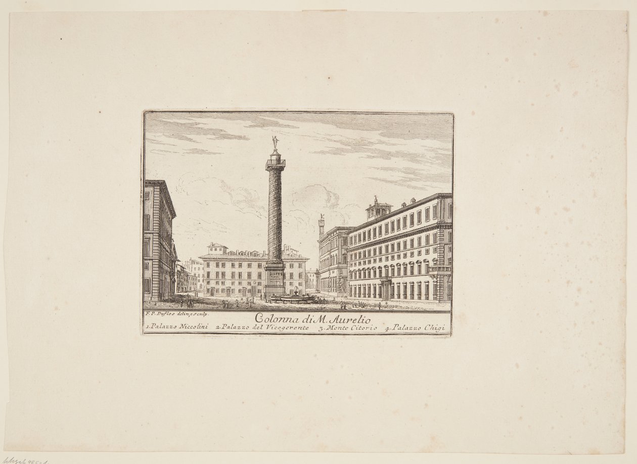M. Aurelios kolumn. 1. Palazzo Niccolini. 2. Vicegegentpalatset. 3. Monte Citorio. 4. Palazzo Chigi av Paolo Anesi