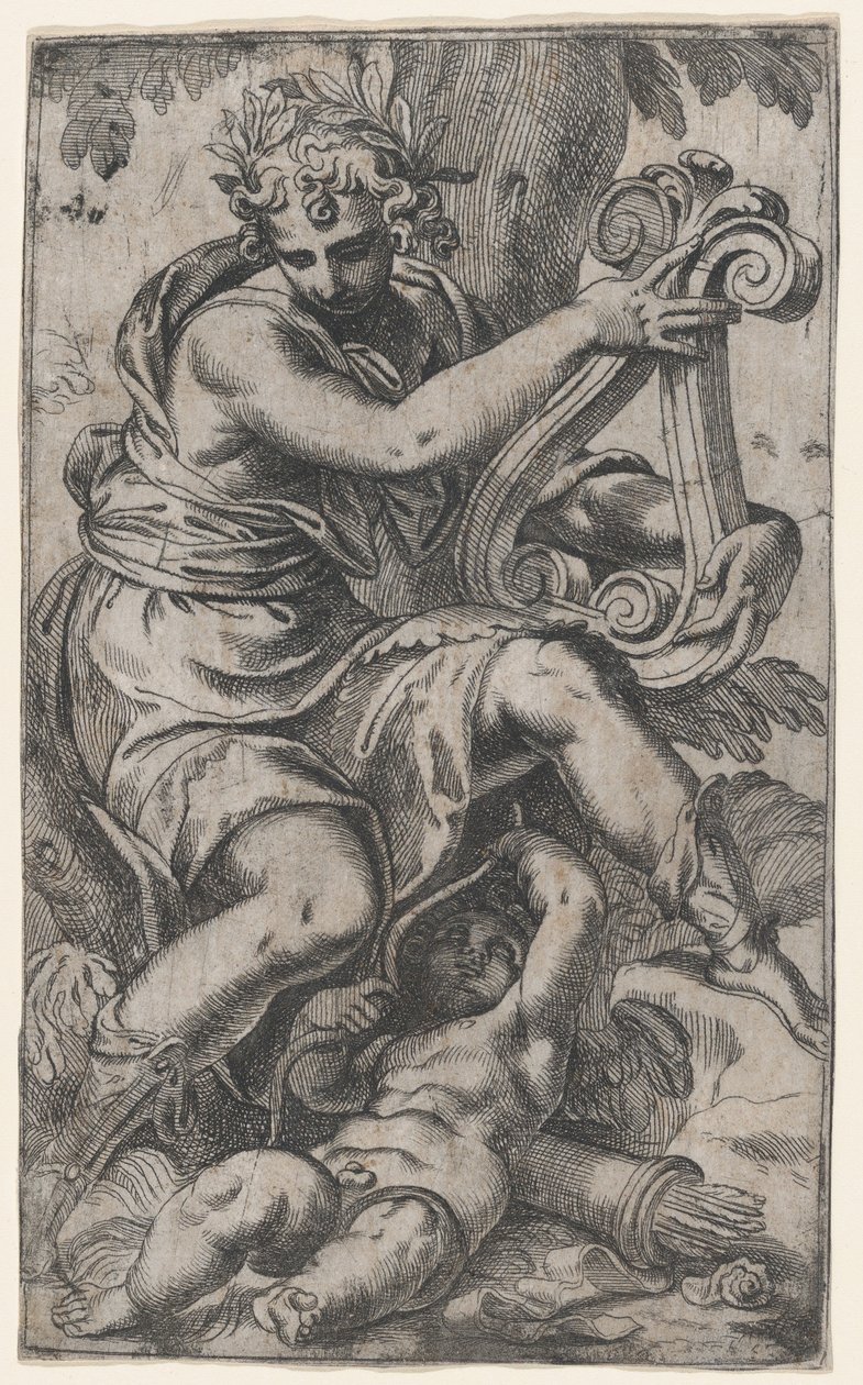 Amor och Apollon med lyra, ca. 1568., ca. 1568. av Paolo Farinati