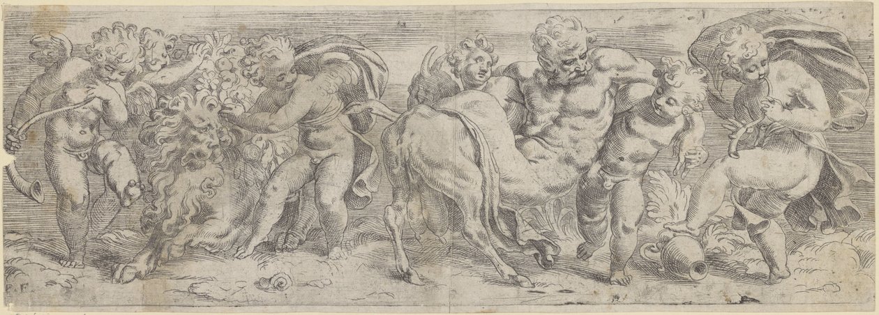 Berusad satyr och putti av Paolo Farinati