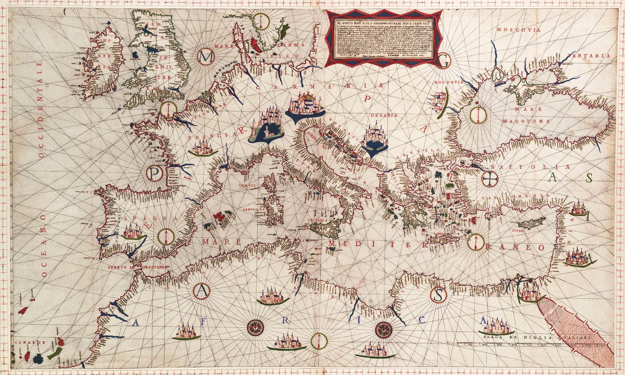 Karta över Medelhavet, Svarta havet och Kaspiska havet av Paolo Forlani